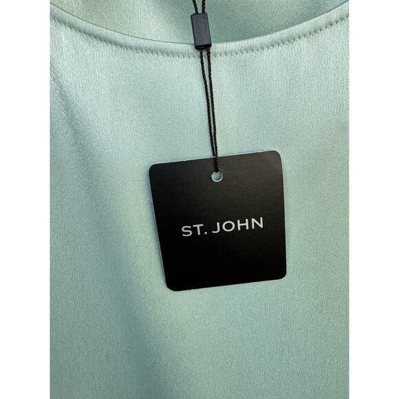 NWT St. John Sleeveless Blouse Satin Women’s Size Large Turquoise Blue Green - Picture 4 of 9